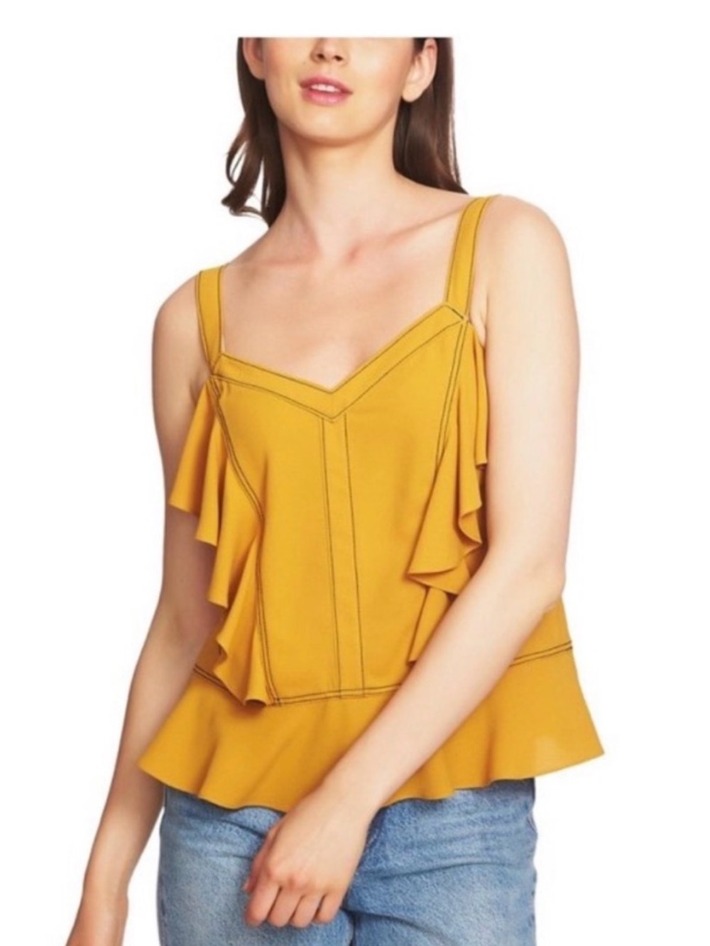1. State Mustard Ruffle Sleeveless Top